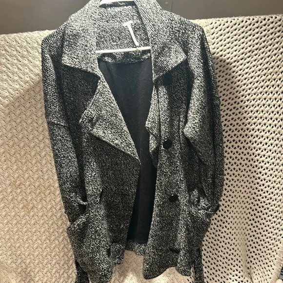 Free People Black womens Tweed Boucle Fall Jacket Small Petite 
Belted - Picture 9 of 9